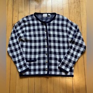 Vintage Hastings & Smith Gingham Knit Navy Cardigan